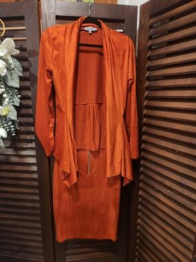 Rust Open-Front Draped Pantsuit - Women's Coordinated Set
